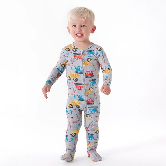0-3 Month Viscose Baby Boys Construction Trucks Zipper Pajamas - Picture 1 of 3